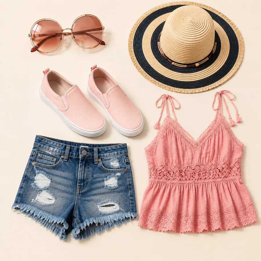 Lace cami & denim shorts