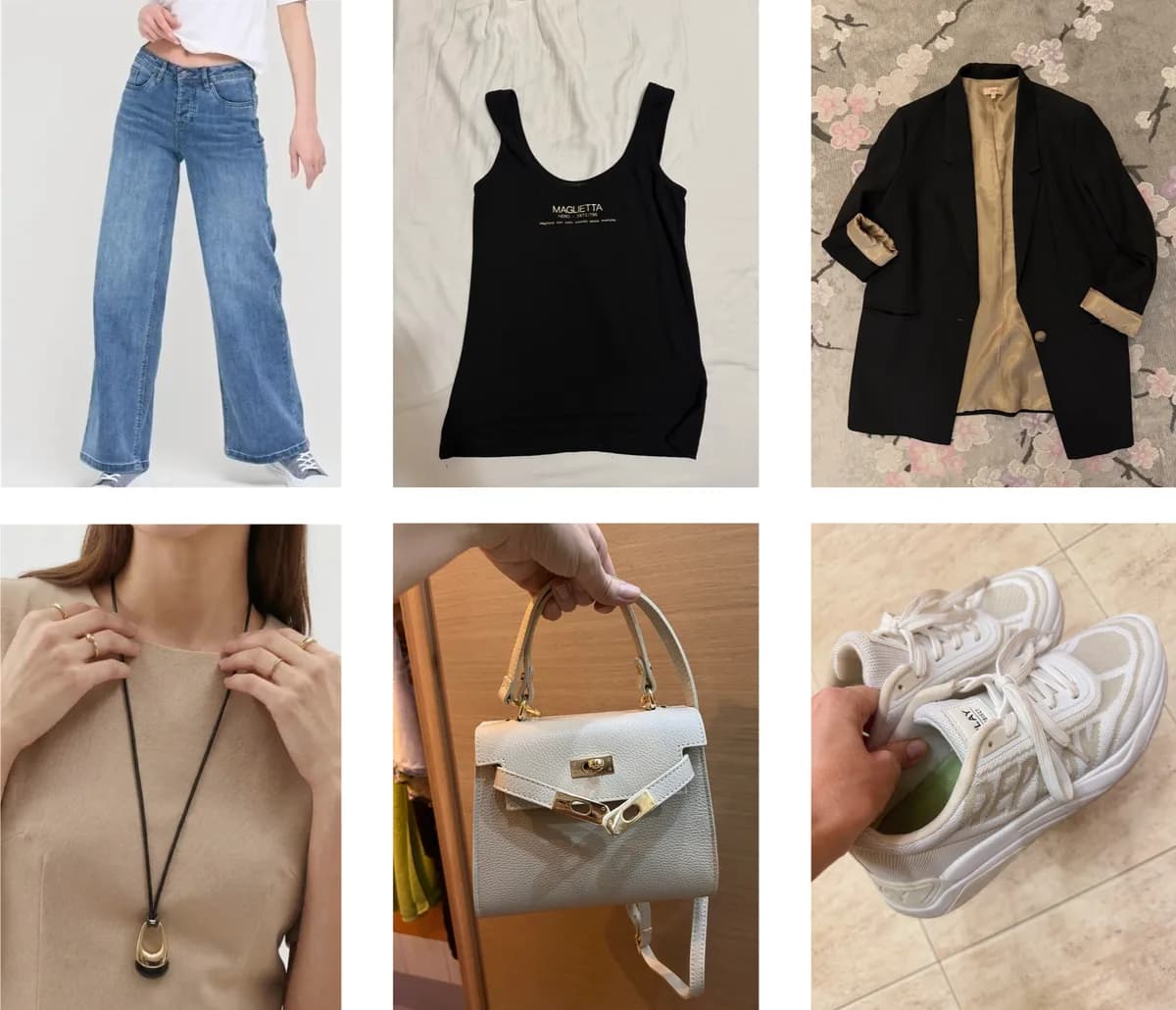 A grid of ordinary photos and screenshots of clothes
