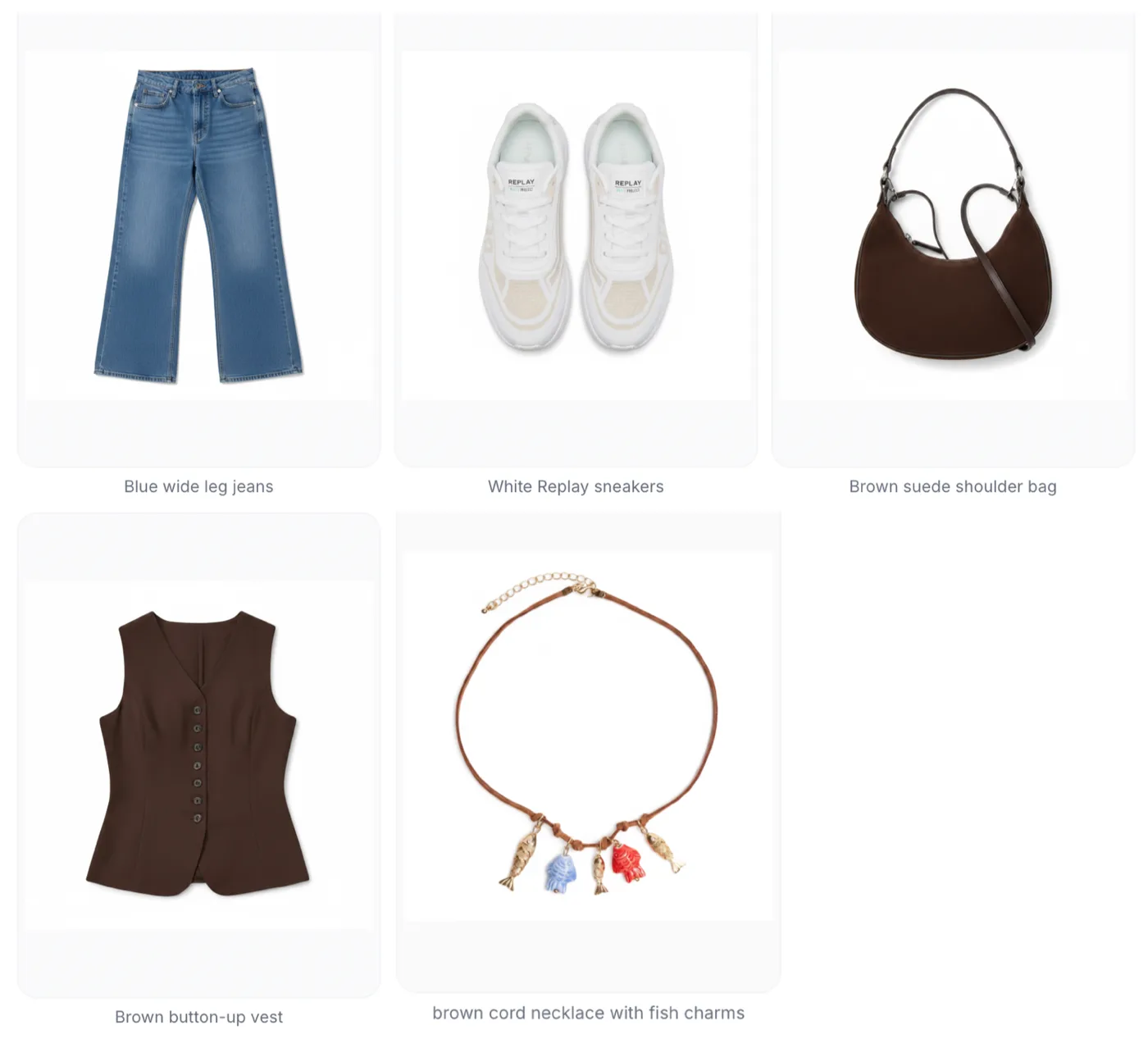 A daily look picked from a real wardrobe: jeans, sneakers, a bag, a vest and a necklace