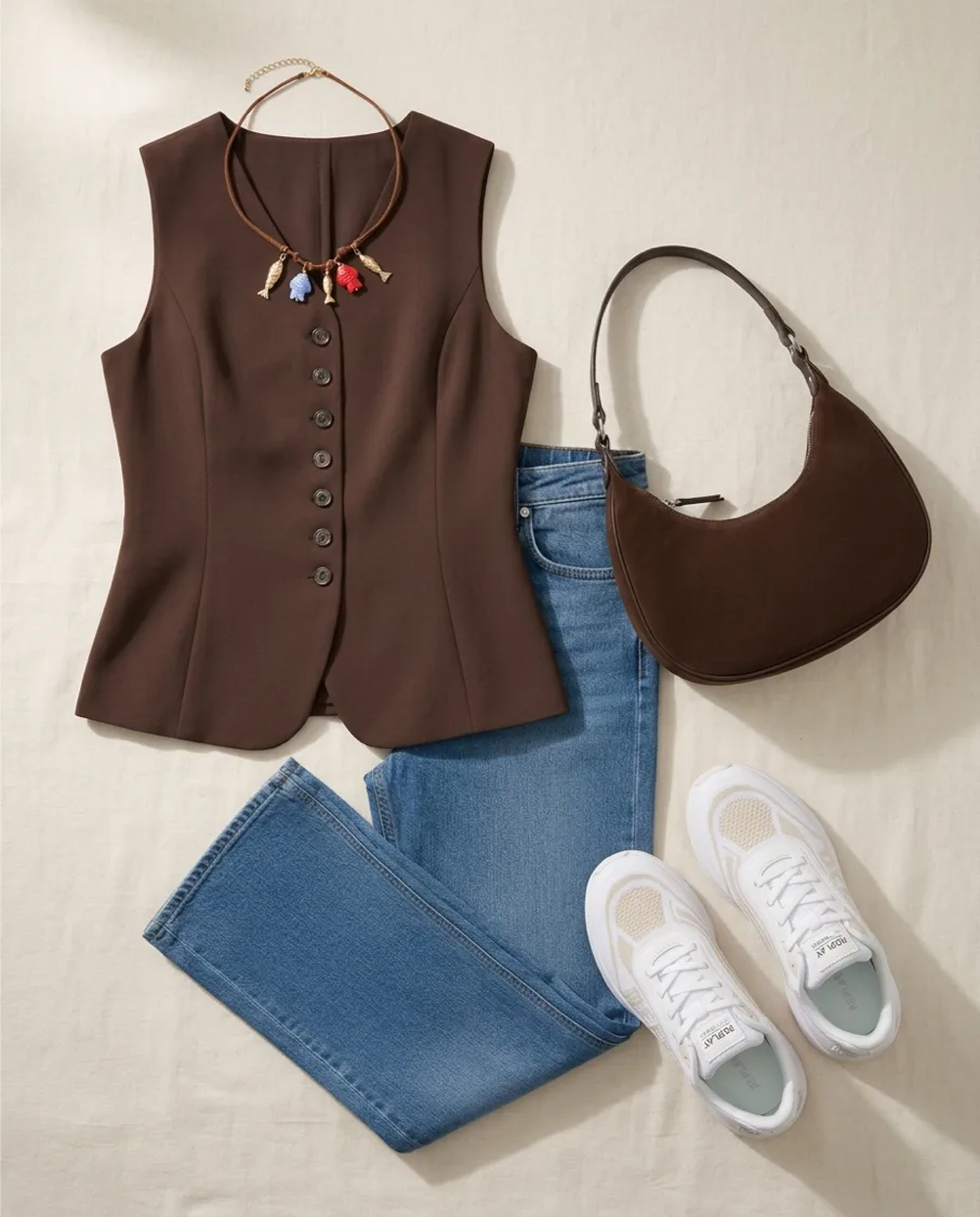 A flat lay outfit collage in Fashion Studio AI